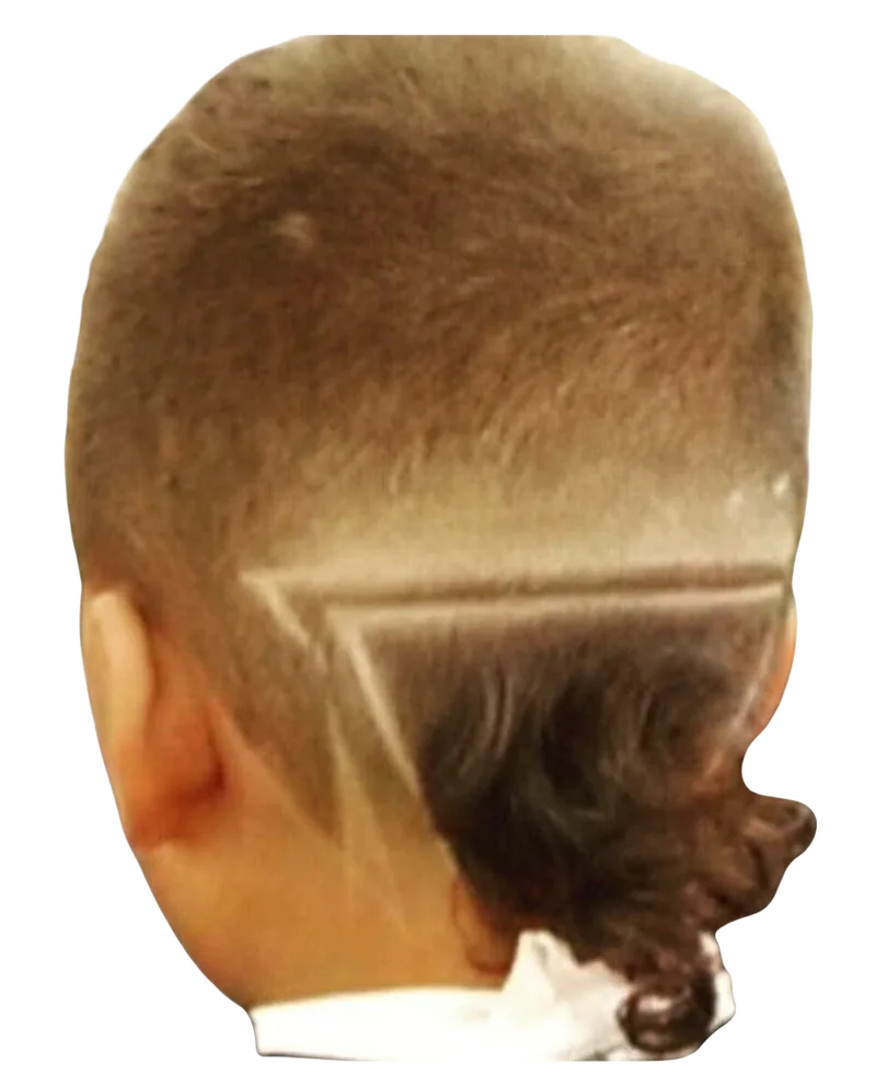 Precision geometric line design paired with a sharp fade and crisp line-up, Hair Affair Barbershop, Tarpon Springs, FL