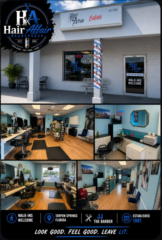Hair Affair barbershop interior in Tarpon Springs, FL