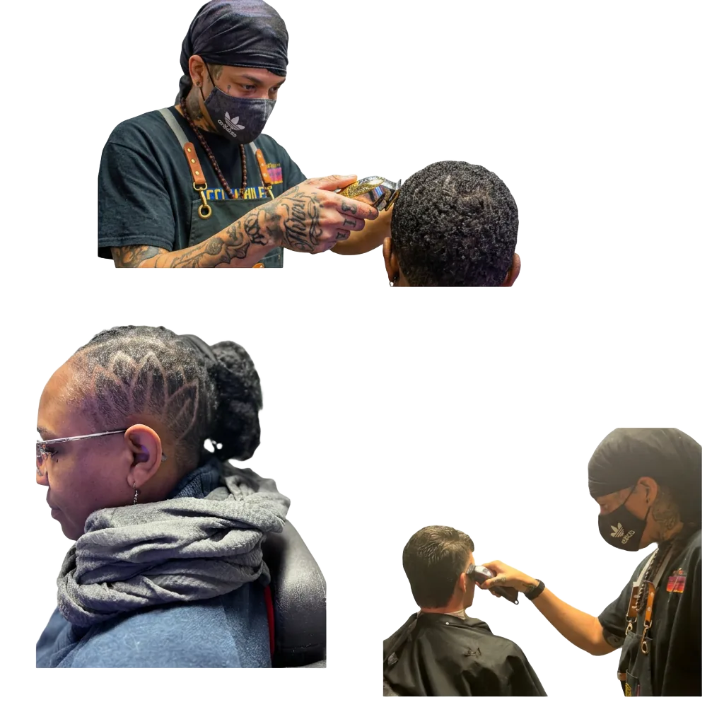 Collage of custom tailored haircut designs, fades, tapers and line-ups by the barbers at Hair Affair in Tarpon Springs, FL
